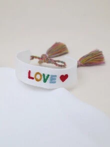 1 件刺繡字母手工編織波西米亞創意情侶手鍊 - 白色 - 查看 5