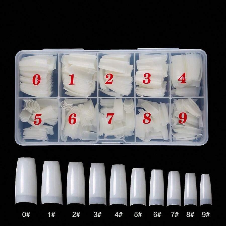 500 Piezas Consejos De Uñas Postizas Francesas Naturales Con Caja, Herramienta De Manicura Con Uñas Acrílicas Falsas - Caqui - Ver 1