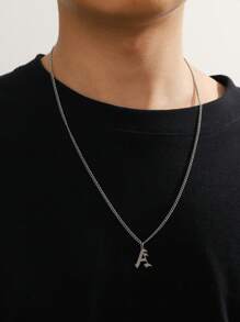 1 件復古風格不銹鋼 26 英文字母吊墜項鍊銀色適合男士生日佩戴