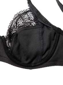 1pc Plus Size Women's Solid Color Flower Lace Hollow Out Ultra-Thin Single Underwire Bras