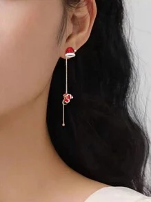 1雙聖誕老人耳環帶2不對稱帽&襪子吊墜 - 金黃色 - 查看 4