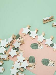 1set 10pcs Star Shaped Mini Wooden Clips For Decoration - White - View 3