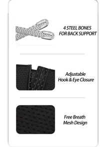 1pc Men's Black Breathable Mesh 3 Rows Hook And 4 Steel Bones Waist Trainer For Slimming - Black - View 6