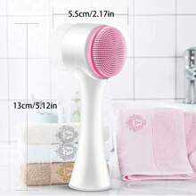 1 Cepillo De Limpieza Facial Manual, Cepillo Facial De Doble Cara Para El Cuidado De La Piel, Cepillo Facial De Silicona, Cepillo De Lavado De Cara Doble Manual Para Masaje De Exfoliación Profunda De Poros - Rosa - Ver 6