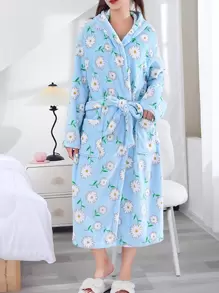 Blue Printed Bathrobe - Blue - View 1