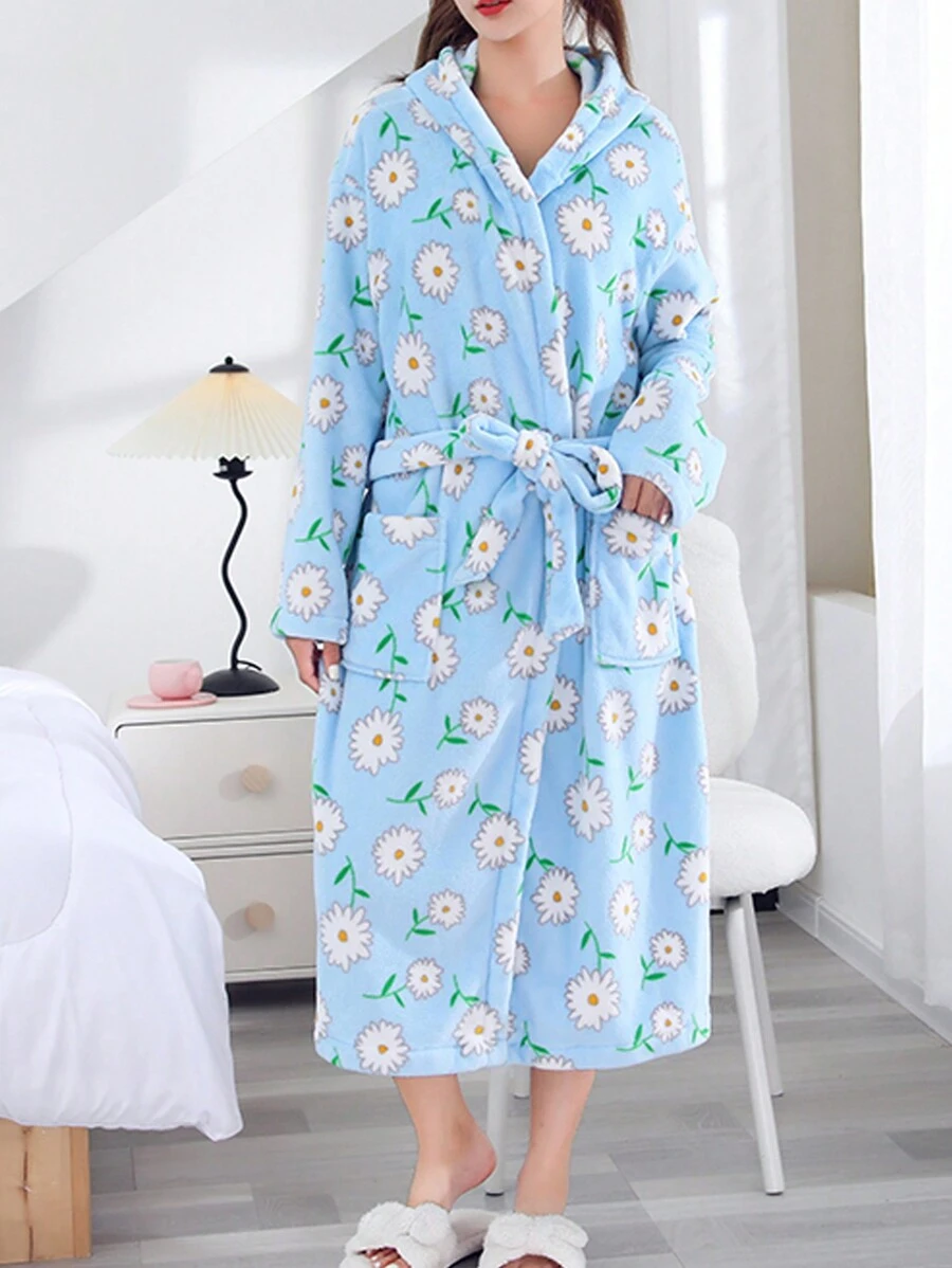 Blue Printed Bathrobe - Blue - View 1
