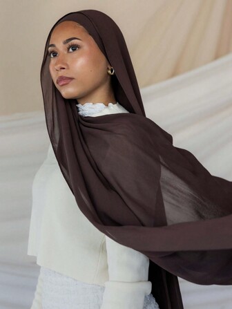 1 Stück Damen Abaya Zubehör einfarbiger Kunstperlen Chiffon weicher Schal Langenschal Kopftuch für den täglichen Gebrauch, lässiges Stirnband, weiches Hidschab