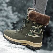 女鞋冬季保暖羊皮雪靴，女式高頂針織雪靴，厚實保暖防滑中筒靴，戶外防水防滑中筒加厚時尚Pu皮保暖靴 - 軍綠色 - 查看 3