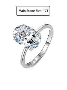 Stylever 1pc 1 Carat Pigeon Egg Shaped Promise Ring, Women's Jewelry, Suitable For Weddings, Galas, Parties, S925 Sterling Silver Luxury Elegant Ring, Exquisite Jewelry, Gift For Girls, Daily Date Party Decor, Engagement Bride Jewelry - Silver - View 5