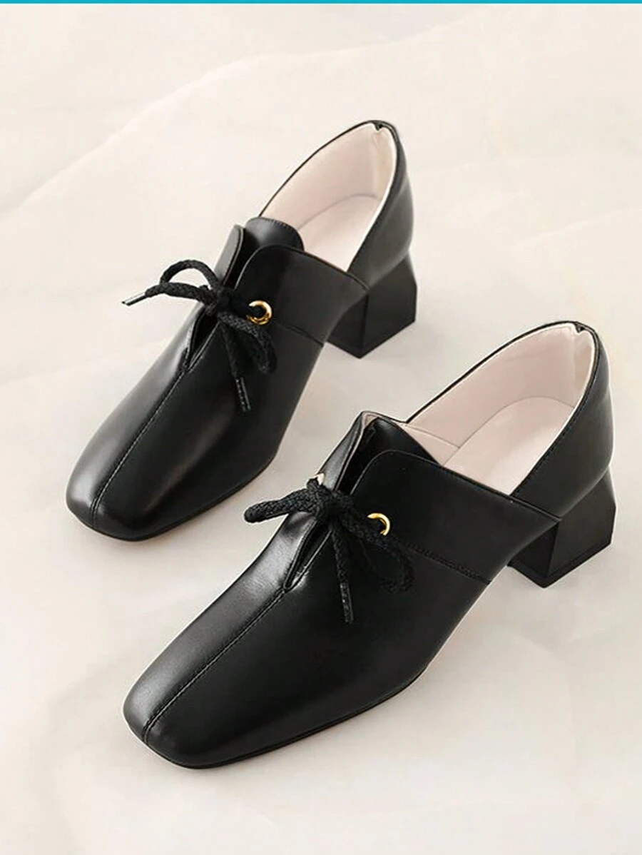 Quý cô Nút bướm Mặt trước Lace-up Giày cao gót , Đúng mốt Toàn trận Đen chất liệu da PU Giày nữ Baotou Với Dày Gót chân - màu đen - Xem 1