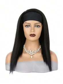 合成材料頭帶假髮短款絲滑直發16-24吋,配有圍巾、耐高溫、自然的頭帶假髮女士專用-棕黑色 - 棕色 - 查看 3