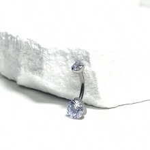 1pc Fashionable Stainless Steel & Zirconia Round Belly Button Ring, Excellent Gift For Women On Valentine's Day,Mom,Mother,Mother's Day,Gift - Silver - View 4