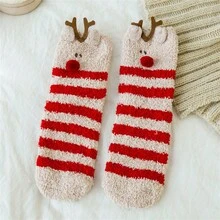 6中性聖誕襪子適合男士&女性,小腿中部長度,珊瑚絨,加厚,濃烈香調&可愛睡襪子,秋天&冬天