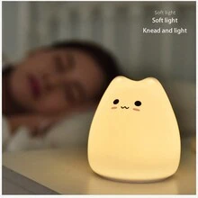 1pc  Cartoon Mini Cute Cat Silicone Lamp New Battery Color Color LED Color Changing Color Patting Small Night Light Touch Atmosphere Light - White - View 4