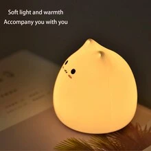 1pc  Cartoon Mini Cute Cat Silicone Lamp New Battery Color Color LED Color Changing Color Patting Small Night Light Touch Atmosphere Light - White - View 3