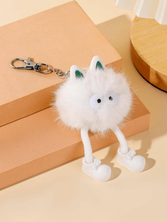 New Cute Funny White Plush Little Monster Bag Charm Cartoon Stuffed Animal Pendant Suitable For Backpack Purse Daily Use Date Gift Girl's Schoolbag Pendant Car Accessories Women Key Chain Charms Cute Stuff Therian Plush Keychain