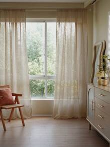 1 Pieza Cortina De Ventana Traslúcida Estilo Japonés De Lino De Color Natural, Diseño Simple, Para Sala De Estar, Dormitorio, Balcón, Aislamiento Térmico