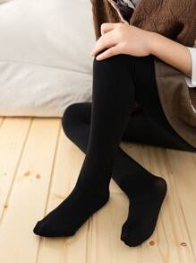 1 件裝 女童加厚天鵝絨舞蹈緊身褲,有腳設計,適合冬季日常穿著 - 黑色 - 查看 5