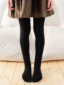 1 件裝 女童加厚天鵝絨舞蹈緊身褲,有腳設計,適合冬季日常穿著 - 黑色 - 查看 1