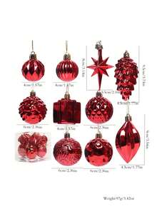12pcs Christmas Baubles Tree Ornaments Decoration Pendants In A Box - Gold - View 2