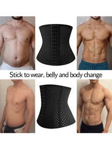 1pc Men's Black Breathable Mesh 3 Rows Hook And 4 Steel Bones Waist Trainer For Slimming - Black - View 5