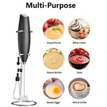 4合1手持式奶泡器,咖啡奶泡器,電動攪拌器,攪拌棒帶底座 - 藍色 - 查看 4