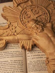 1入6英寸迷你手雕便攜聖本篤驅魔,精美的木雕禮物 - 卡其色 - 查看 5