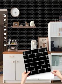 5pcs/pack Pvc Self-adhesive Waterproof Tile Stickers With Texture Patterns For Home Kitchen Bathroom Wall Decoration, Each Size 7.8x7.8 Inches - Black - View 1