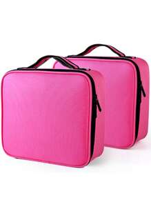 The Professional Makeup Artist's Dream: Travel Makeup Train Case With Adjustable Dividers For Brushes, Toiletries & Jewelry! Makeup Bag Makeup Bags Makeup Organizer Make Up Organizer Makeup Storage Make Up Bag - Hot Pink - View 8