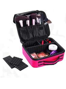 The Professional Makeup Artist's Dream: Travel Makeup Train Case With Adjustable Dividers For Brushes, Toiletries & Jewelry! Makeup Bag Makeup Bags Makeup Organizer Make Up Organizer Makeup Storage Make Up Bag - Hot Pink - View 5