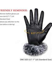 Women's Winter Warm, Thermal Lined, Thickened, Pu Leather Gloves With Touch Screen Function For Party, Outdoor Riding, Motorcycling, Windproof/ Coldproof With Cuff Decoration,Black Gloves - Black - View 5