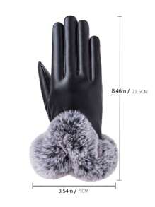 Women's Winter Warm, Thermal Lined, Thickened, Pu Leather Gloves With Touch Screen Function For Party, Outdoor Riding, Motorcycling, Windproof/ Coldproof With Cuff Decoration,Black Gloves - Black - View 3