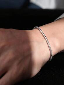 1pc Stainless Steel Cartoon Hip Hop Style Snake Design Bracelet For Men And Women, Suitable For Daily Wear, Gift And Decoration - Silver - View 2