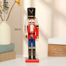 1pc 30cm red wooden nutcracker soldier with sword - Red - View 3