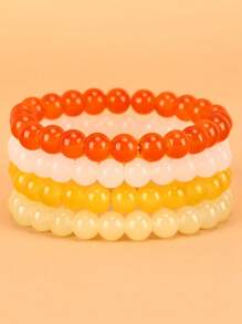 4 pcs colored beaded elastic rope healing bracelets - Multicolor - View 9