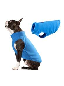藍色保暖防風絨毛寵物連帽背心,冬季小型和中型貓狗的時尚衣服,附帶牽引繩環 - 藍色 - 查看 1