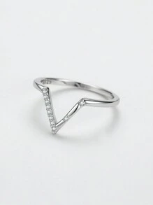 1 pezzo Anello in argento sterling 925 personalizzato a forma di V per donna, gioiello geometrico di nuovo modello, regalo di gioielleria fine - Argento - Visualizzare 3