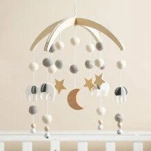 1只幼兒灰色星/月/象紋編織木曲手製搖床鈴,適合搖籃、幼兒園、房間裝飾和新生兒禮物的安撫和教育玩具 - 灰色 - 查看 8