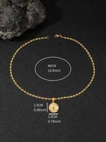 1pc Men's Golden Color Virgen de Guadalupe Pattern Round Pendant Necklace - Yellow Gold - View 4