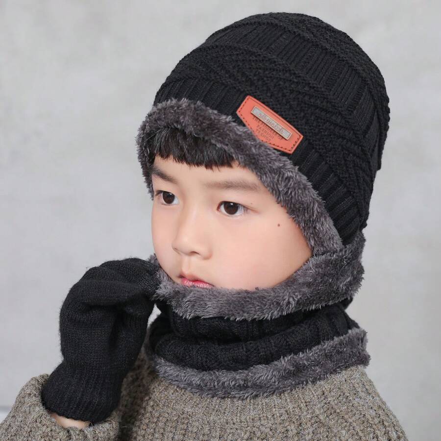 4 件套儿童冬季针织帽、围巾和手套套装，适合 5-14 岁儿童保暖