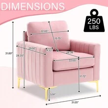 Velvet Accent Chairs Set Of 2, Mid Century Modern Single Sofa Chair, Tufted Upholstered Armchair, Reading Lounge Club Chair For Living Room, Bedroom, Comfy Accent Sofa Chairs - 粉色 - 查看 7
