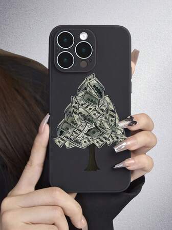 1 pezzo dollaro modello albero nero opaco dritto bordo TPU guscio morbido con protezione completa contro polvere e acqua , serie compatibile con iPhone