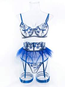 Gợi cảm Lưới trong suốt Váy Ba lê Phong cách phương Tây Thêu Bộ đồ lót - Màu xanh lam - Xem 8