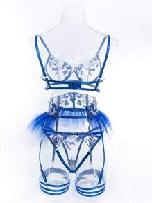 Gợi cảm Lưới trong suốt Váy Ba lê Phong cách phương Tây Thêu Bộ đồ lót - Màu xanh lam - Xem 9