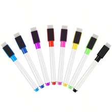 8/16 PCS magnetic dry wipe markers with thin nibs, 8-color white board markers, with rubber eraser cap, low odor white board markers, children's teacher thin dry wipe markers - Multicolor - View 1