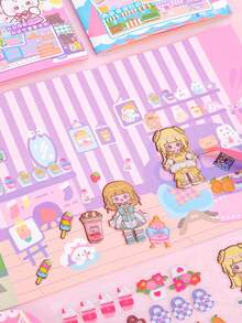 2 件裝泡泡貼紙書,甜美可愛的女孩卡通貼紙書,可愛創意,3d 場景裝飾,適合期刊和筆記本 - 彩色 - 查看 9
