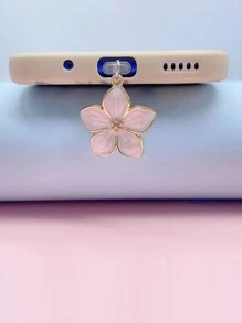 2pcs Black & Pink Cherry Blossom Shaped Dust Plug For Mobile Phone Charging Port