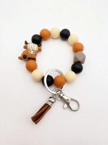 1pc Cartoon Silicone Little Animal Keychain Decoration, Creative Handmade Beaded Pendant For Bracelet/keyring - Brown - View 1