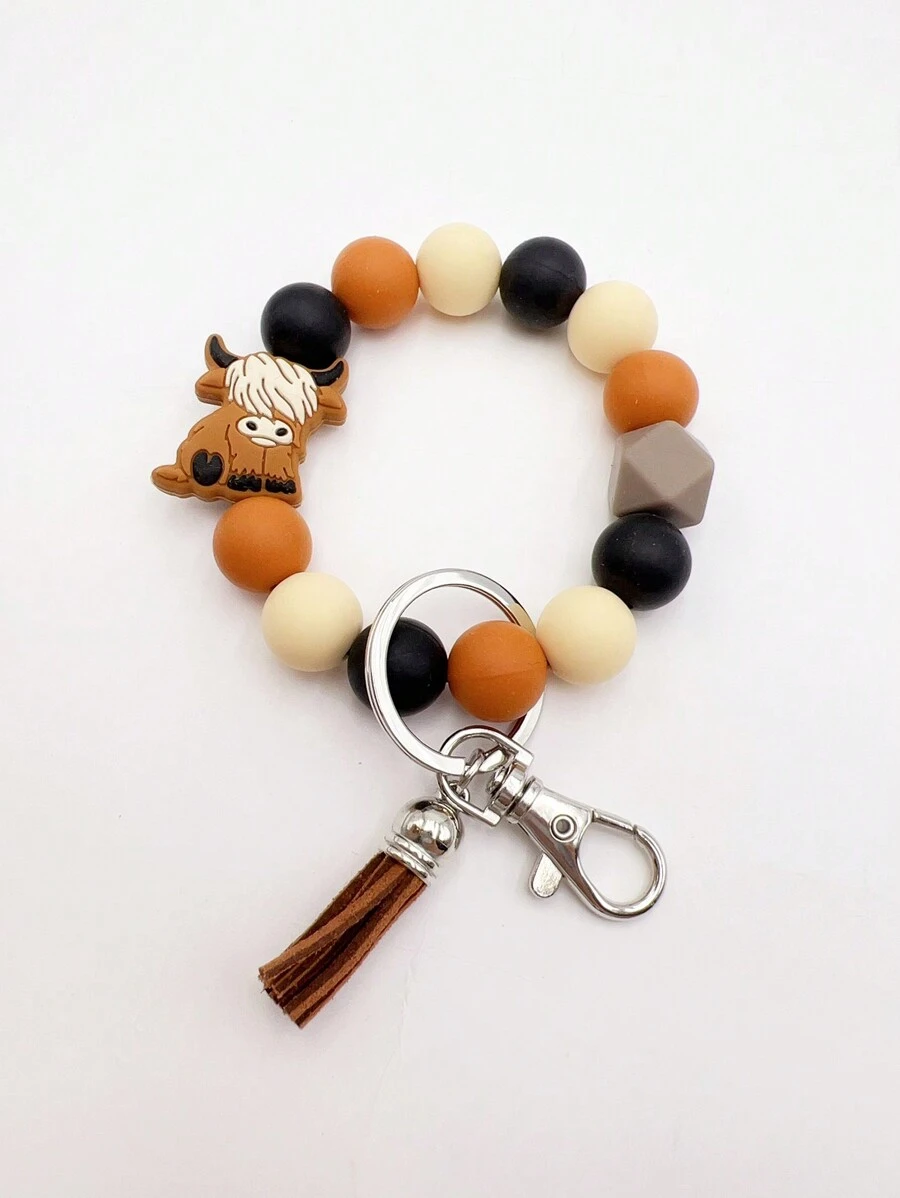 1pc Cartoon Silicone Little Animal Keychain Decoration, Creative Handmade Beaded Pendant For Bracelet/keyring - Brown - View 1