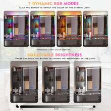 Lvifur Makeup Vanity Table with RGB Lights & Charging Station, Auto Sensor LED Dressing Table with 24 RGB Dimmable Lights, Makeup Desk with Storage Shelves and 6 Drawers